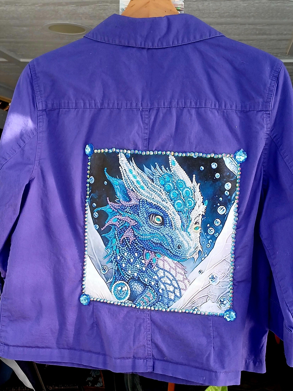 Christopher & Banks Purple Jacket with Blue Dragon Appliqué